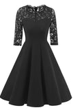 Robe de soirée chic en dentelle noire trapèze avec manches