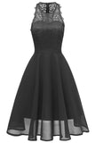 Black A-line Lace Midi Sleeveless Prom Dress - Mislish