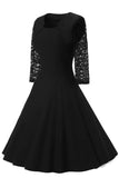 Black A-line Prom Dress WIth Half Sleeves