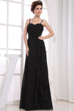 Black A-line Ruffled Chiffon Evening Formal Dress