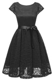 Black Cap Sleeves Lace Short Homecoming Dress