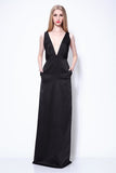 Black Deep Double V-neck Backless Prom Evening Dress