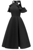 Black Fit And Flare Ruffled Off-the-shoulder Homecoming Dress