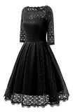 Black Lace A-line Prom Dress With Sleeves - Mislish