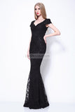 Black Mermaid Cap Sleeves Lace Beaded Wedding Prom Dress Dresses