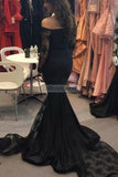 Black Mermaid Applique Prom Dress With Sleeves