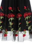 Black Off-the-shoulder Rose Embroidered A-line Prom Dress - Mislish