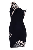 Black One Shoulder Print Mini Bandage Dress