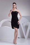 Black One Shoulder Sequin And Satin Short Prom Dress