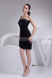 Black One Shoulder Sequin And Satin Short Prom Dress