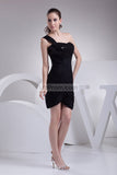 Black One Shoulder Sequin And Satin Short Prom Dress