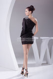 Black One Sleeve Satin Beaded Prom Short Dress