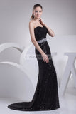 Black Strapless Mermaid Sequined Long Prom Dress