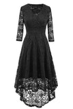 Black V-neck Lace High Low Prom Dress