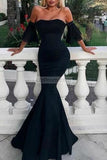 Black Off The Shoulder Half Sleeves Mermaid Evening Prom Dress Dresses