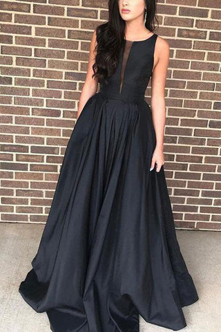 Black Scoop A-line Sleeveless Long Evening Prom Dress