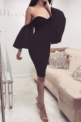 Black Strapless Off-the-Shoulder Cocktail Evening Prom Dress