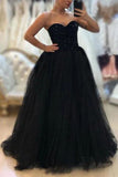 Black Sweetheart Beaded Rhinestone Strapless Sleeveless Ball Gown Dresses