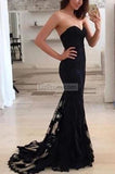 Black Sweetheart Strapless Lace Mermaid Evening Prom Dress Dresses