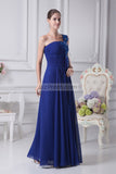 Blue One Shoulder A-line Beaded Prom Dress