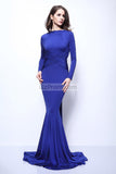 Royal Blue Mermaid Long Prom Formal Dress With Sleeves