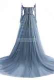 Blue Appliques Rhinestone Off The Shoulder Long Sleeves Prom Dress Dresses