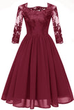 Burgundy A-line Applique Homecoming Dress With 3/4 Sleeves