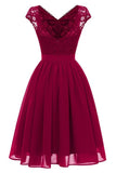 Burgundy A-line Cap Sleeves Homecoming Dress