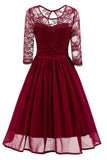 Burgundy A-line Lace Homecoming Dress With Sleeves