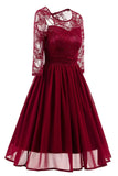 Burgundy A-line Lace Homecoming Dress With Sleeves