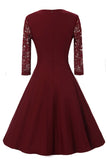 Burgundy A-line Prom Dress WIth Half Sleeves