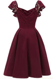 Burgundy Cap Sleeves Satin Homecoming Dress