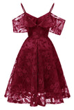 Burgundy Lace A-line Spaghetti Straps Prom Dress