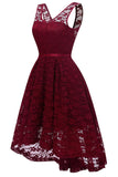 Burgundy Lace High Low Short Prom Bridesmaid Dress - Mislish