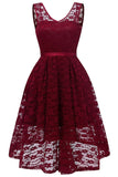 Burgundy Lace High Low Short Prom Bridesmaid Dress - Mislish