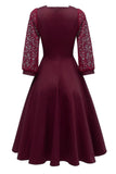 Burgundy Lace Long Sleeves Prom Dress - Mislish