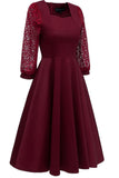 Burgundy Lace Long Sleeves Prom Dress - Mislish