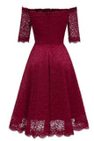 Burgundy Off-the-shoulder Lace Bridesmaid Prom Dress With Sleeves - Mislish