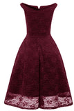 Burgundy Off-the-shoulder Lace Homecoming Prom Dress