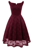 Burgundy Off-the-shoulder Lace Homecoming Prom Dress