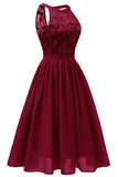 Burgundy Sleeveless A-line Lace Prom Dress