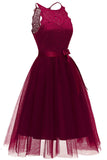 Burgundy Sleeveless Cut Out A-line Prom Dress