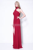 Burgundy-Sleeveless-Halter-A-line-Prom-Evening-Dress