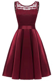 Burgundy Sleeveless Lace Prom Homecoming Dress - Mislish