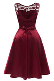 Burgundy Sleeveless Lace Prom Homecoming Dress - Mislish