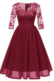 Burgundy V-neck A-line Applique Prom Dress With Sleeves