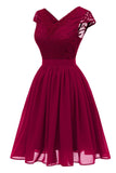 Burgundy V-neck Lace Homecoming Prom Dress - Mislish