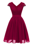 Burgundy V-neck Lace Homecoming Prom Dress - Mislish