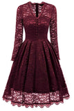 Burgundy V-neck Prom Dress With Long Sleeves