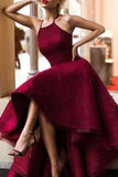 Burgundy High Low Sleeveless Evening Dresses